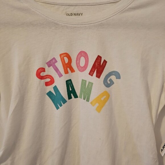 White Old Navy Women's Maternity " Strong Mama"  Graphic Side-Shirred T-Shirt - Picture 2 of 7